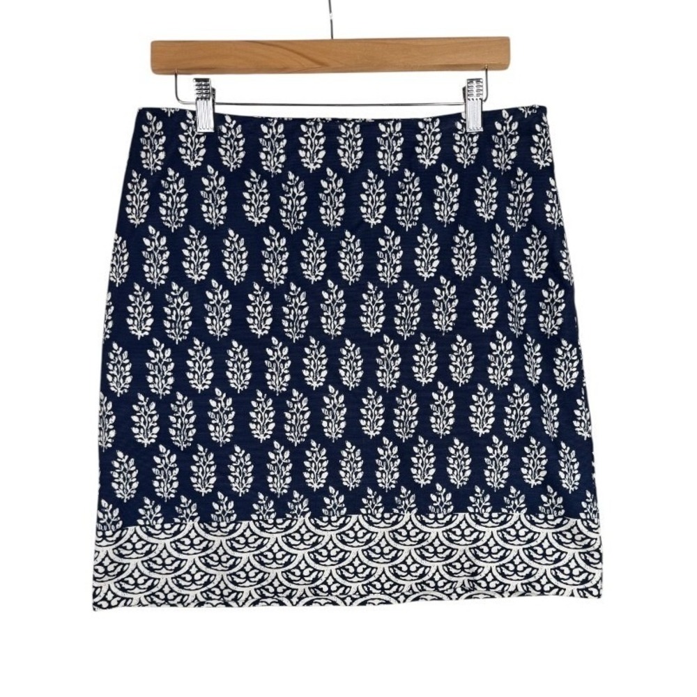 Talbots Women's Cotton Lined Blue &‎ White Print Pencil Straight Skirt 8